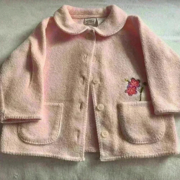 Arizona Light Pink Long Sleeve Button-Up Jacket 12 Months - Picture 1 of 4